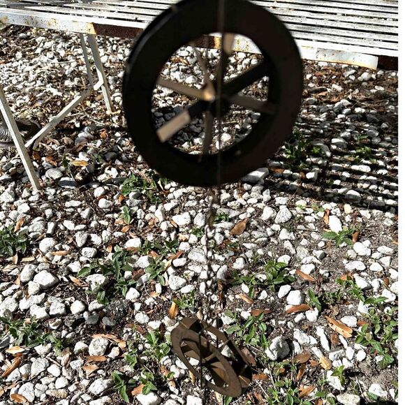 78-Inch Metal Rain Chain - 6 Water Wheels & Weighted Bell, Rustic Brown Finish - Picture 8 of 12